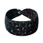 Adult women's black headband with gradient rainbow outline of cartoon cats