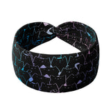 Adult women's black headband with gradient rainbow outline of cartoon cats