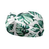 Adult women's white headband with large green leaf houseplant print
