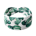 Adult women's white headband with large green leaf houseplant print