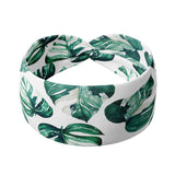 Adult women's white headband with large green leaf houseplant print