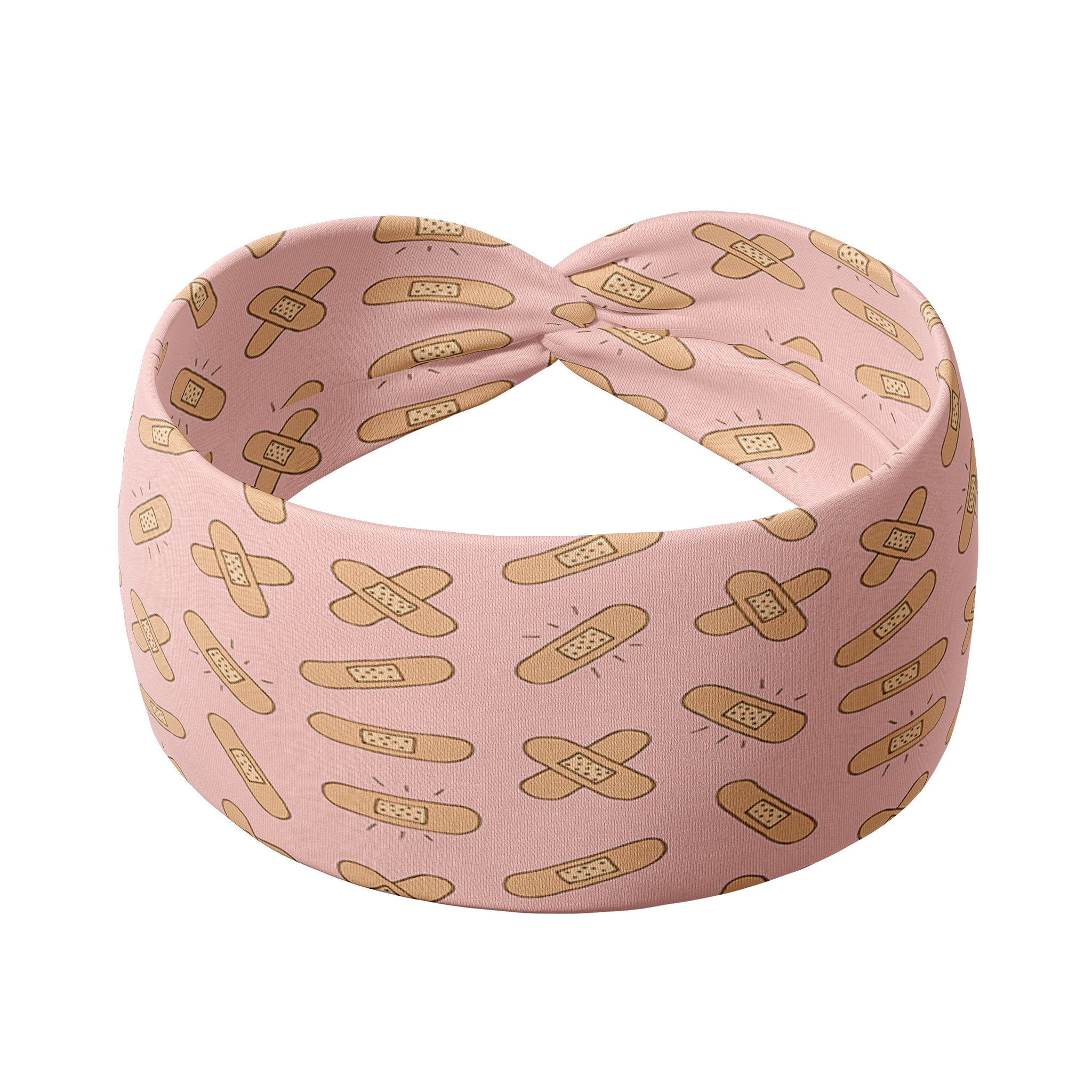 Adult women's pink headband with allover bandaid print