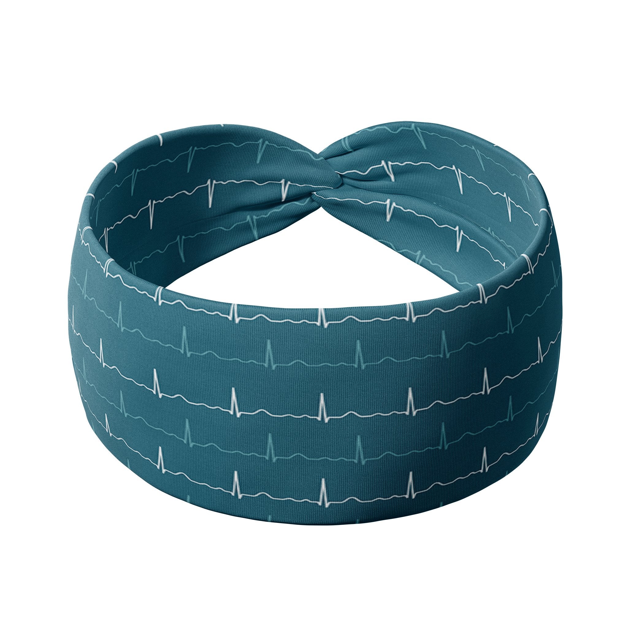 Adult women's teal headband with white EKG line print