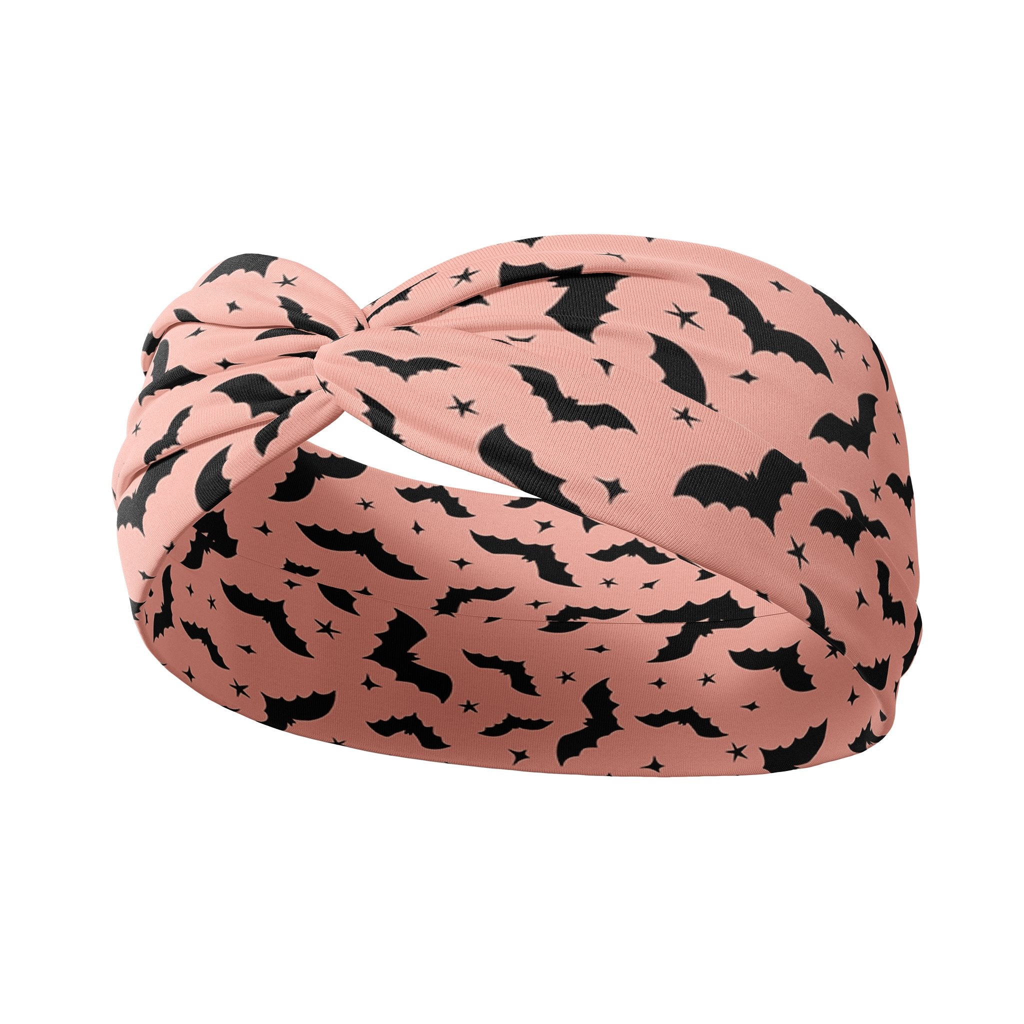 Adult women's apricot headband with medium and small black flying bat allover print