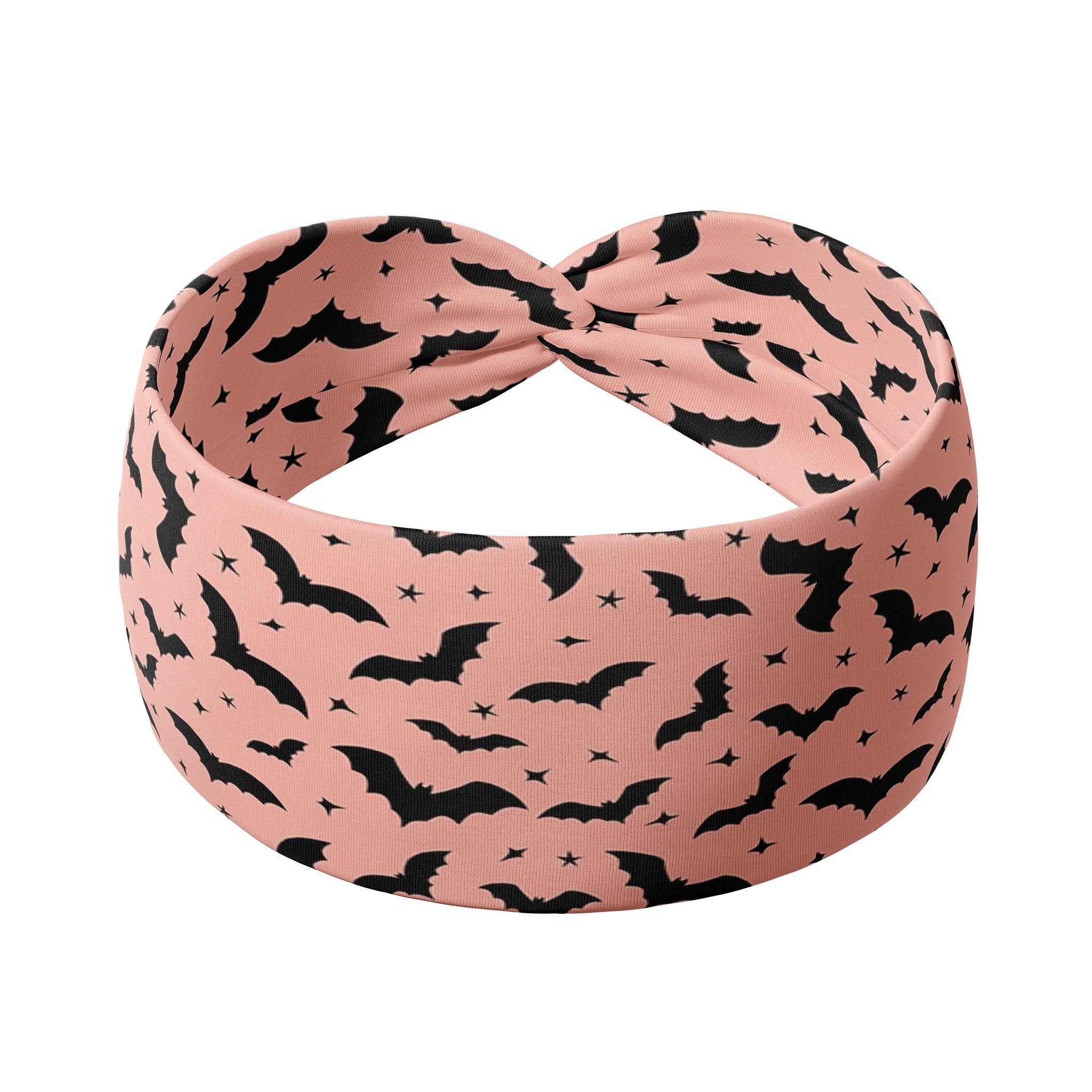 Adult women's apricot headband with medium and small black flying bat allover print