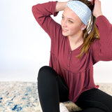 Adult women's light blue headband with blue leaves