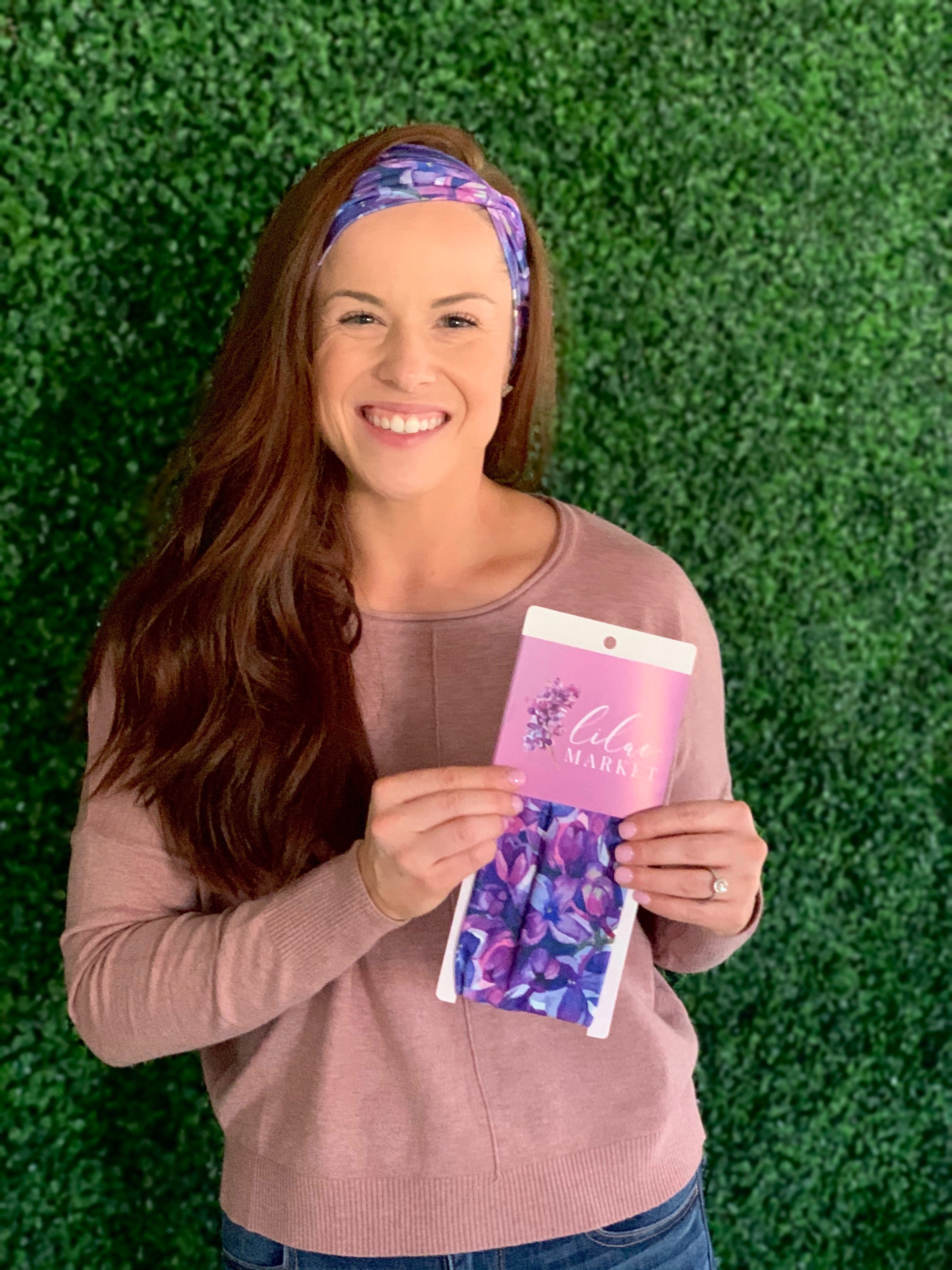 Adult women's headband with purple lilac floral print