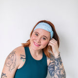 Adult women's light blue headband with blue leaves
