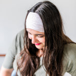 Adult women's blush headband with allover white outlines of frond leaves