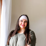 Adult women's blush headband with allover white outlines of frond leaves