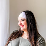 Adult women's blush headband with allover white outlines of frond leaves