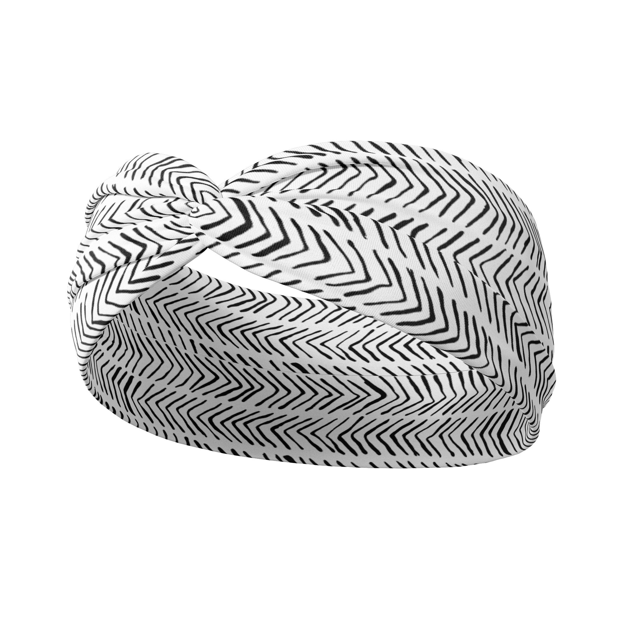 Adult women's ivory headband with black tribal angled lines