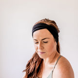 Adult women's 3 pack of headbands with solid black, harvest on black and white and onyx leopard prints