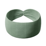 Adult women's sage headband with dark sage tribal triangles made of lines going different directions