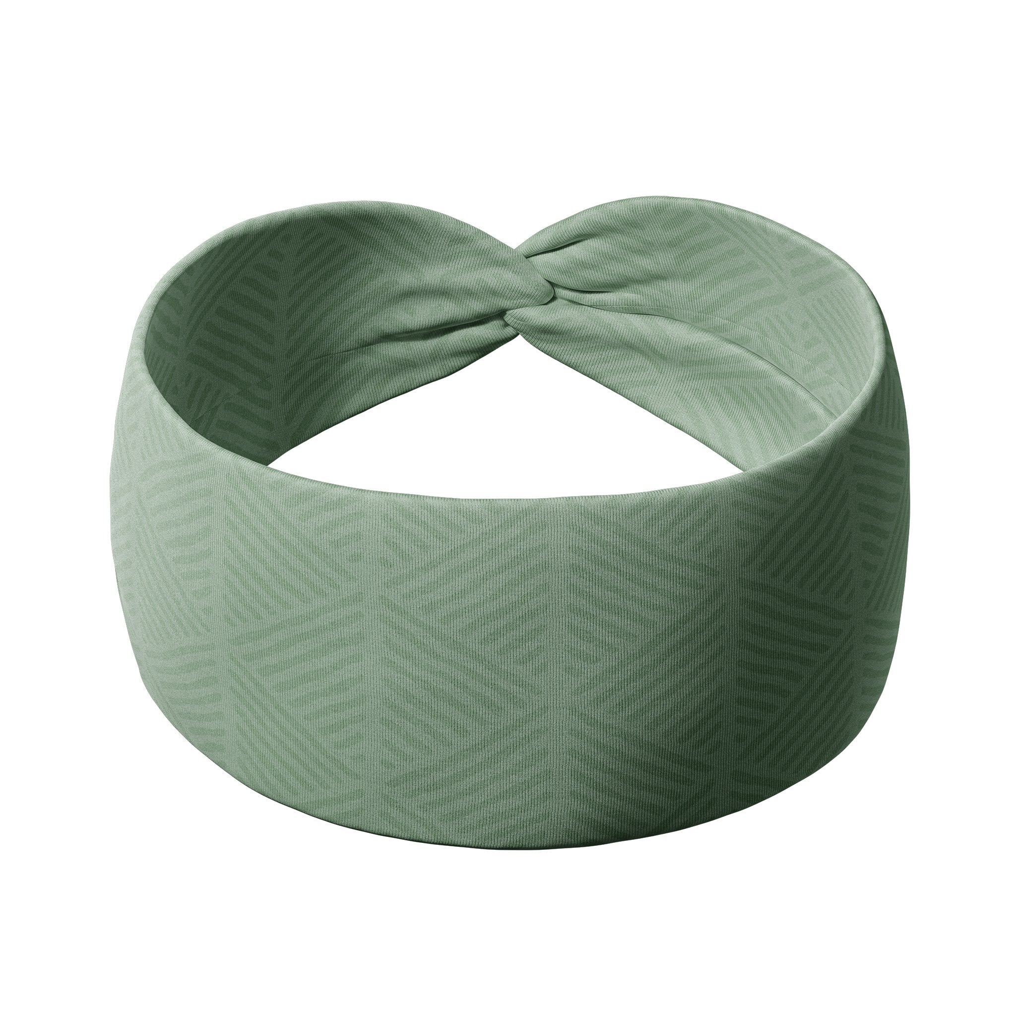 Adult women's sage headband with dark sage tribal triangles made of lines going different directions