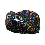 Adult women's black headband with every colored cancer ribbon print