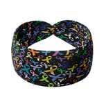 Adult women's black headband with every colored cancer ribbon print
