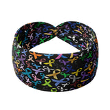 Adult women's black headband with every colored cancer ribbon print