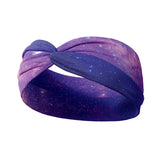 Adult women's deep purple and purple tie dye headband with starry white dots