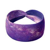 Adult women's deep purple and purple tie dye headband with starry white dots