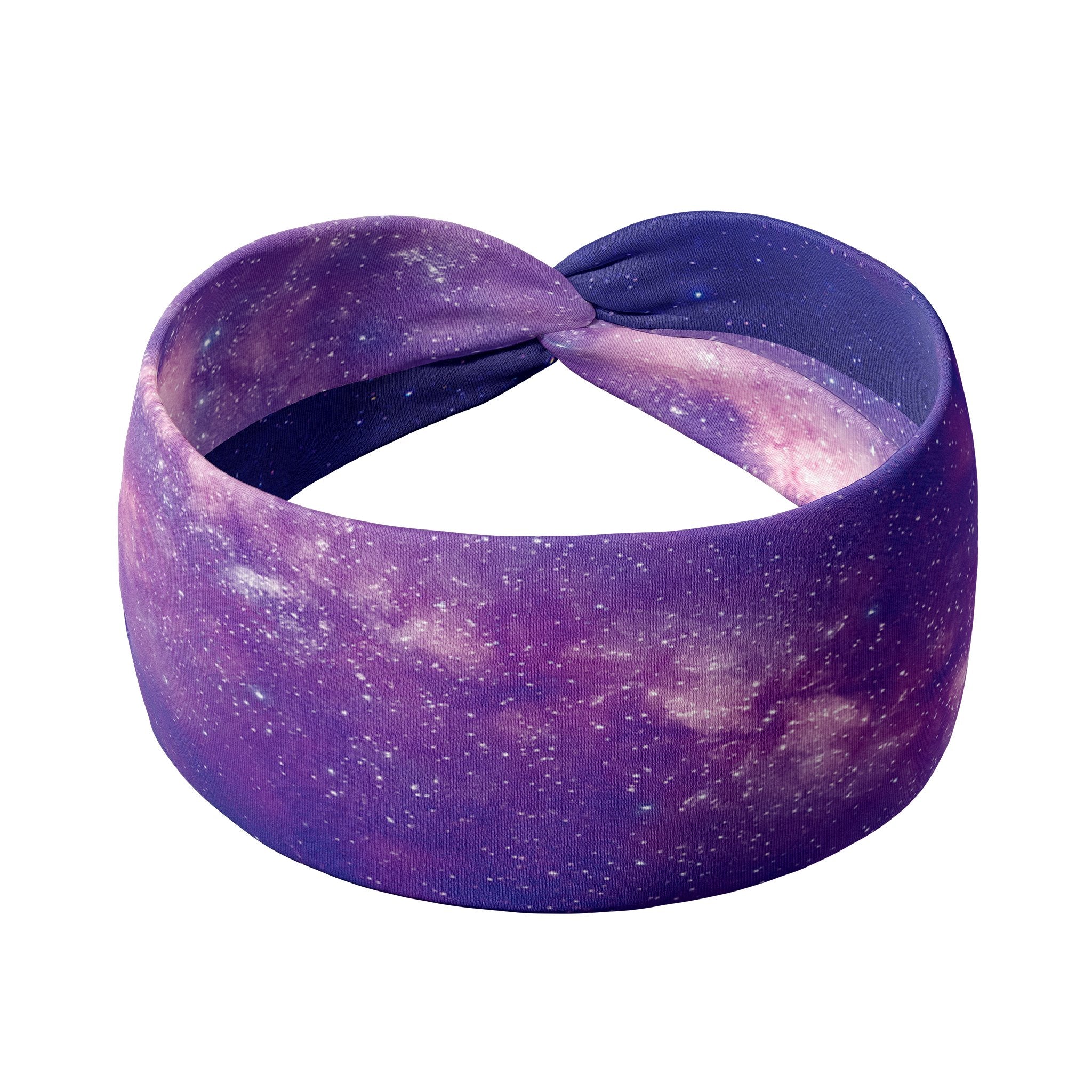 Adult women's deep purple and purple tie dye headband with starry white dots
