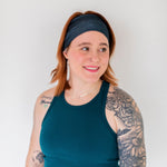 Adult women's onyx headband with off-black lines tribal lines and angles