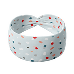 Adult women's eggshell blue headband with blue, red and white small pill print