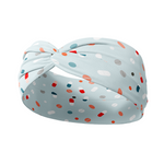 Adult women's eggshell blue headband with blue, red and white small pill print