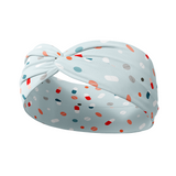 Adult women's eggshell blue headband with blue, red and white small pill print