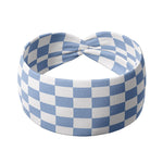 Adult women’s headband with white and blue checker print