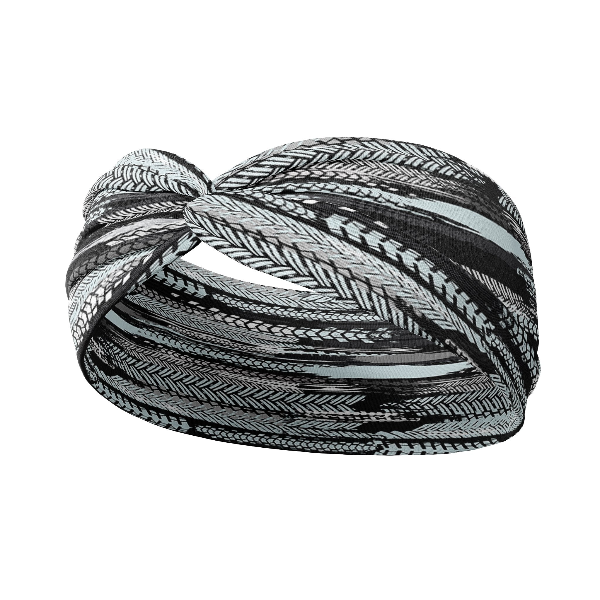 Adult women's white headband with black tire mark print