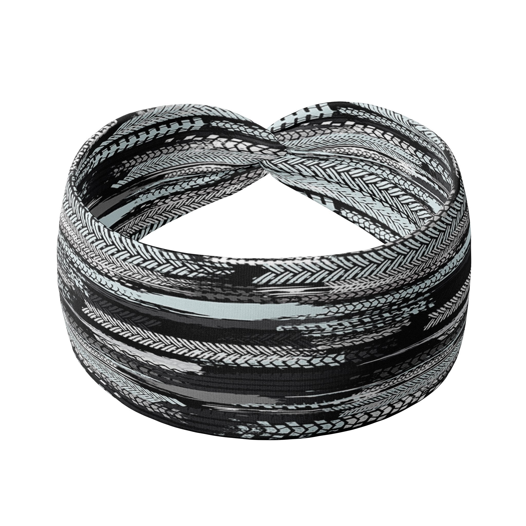 Adult women's white headband with black tire mark print