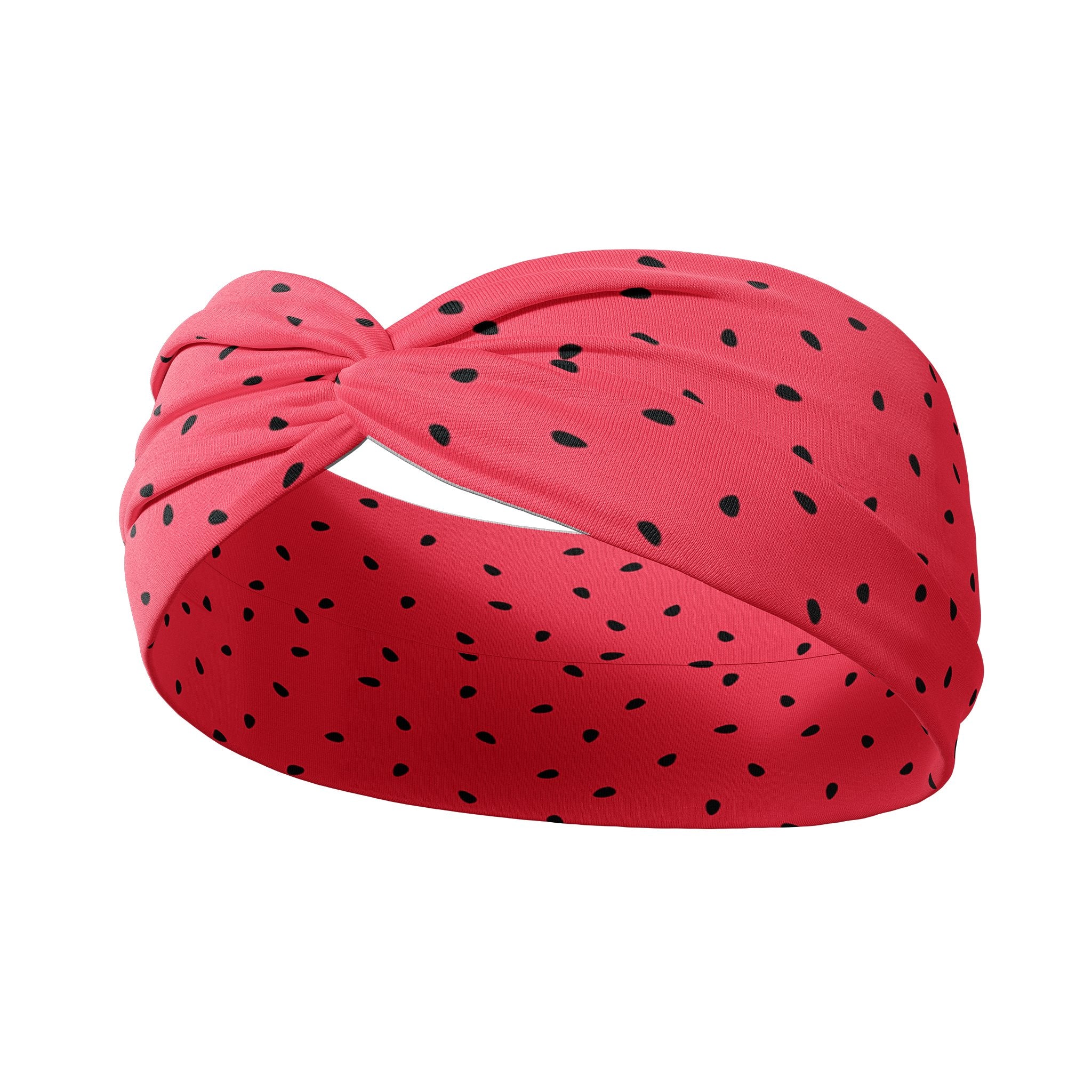 Adult women's pink red headband with black watermelon seed allover print