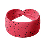 Adult women's pink red headband with black watermelon seed allover print