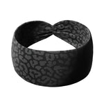 Adult women's onyx headband with charcoal leopard spots