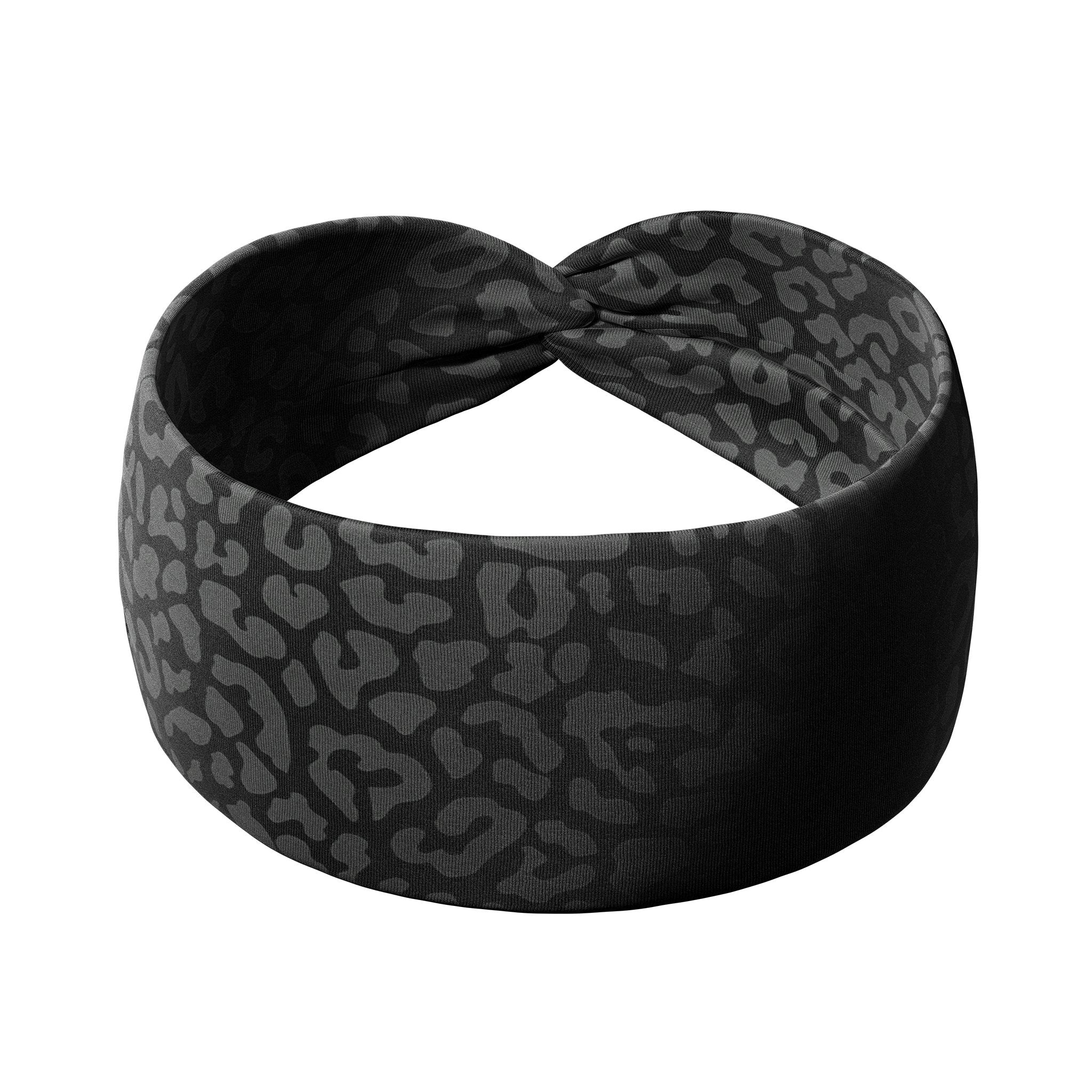 Adult women's onyx headband with charcoal leopard spots