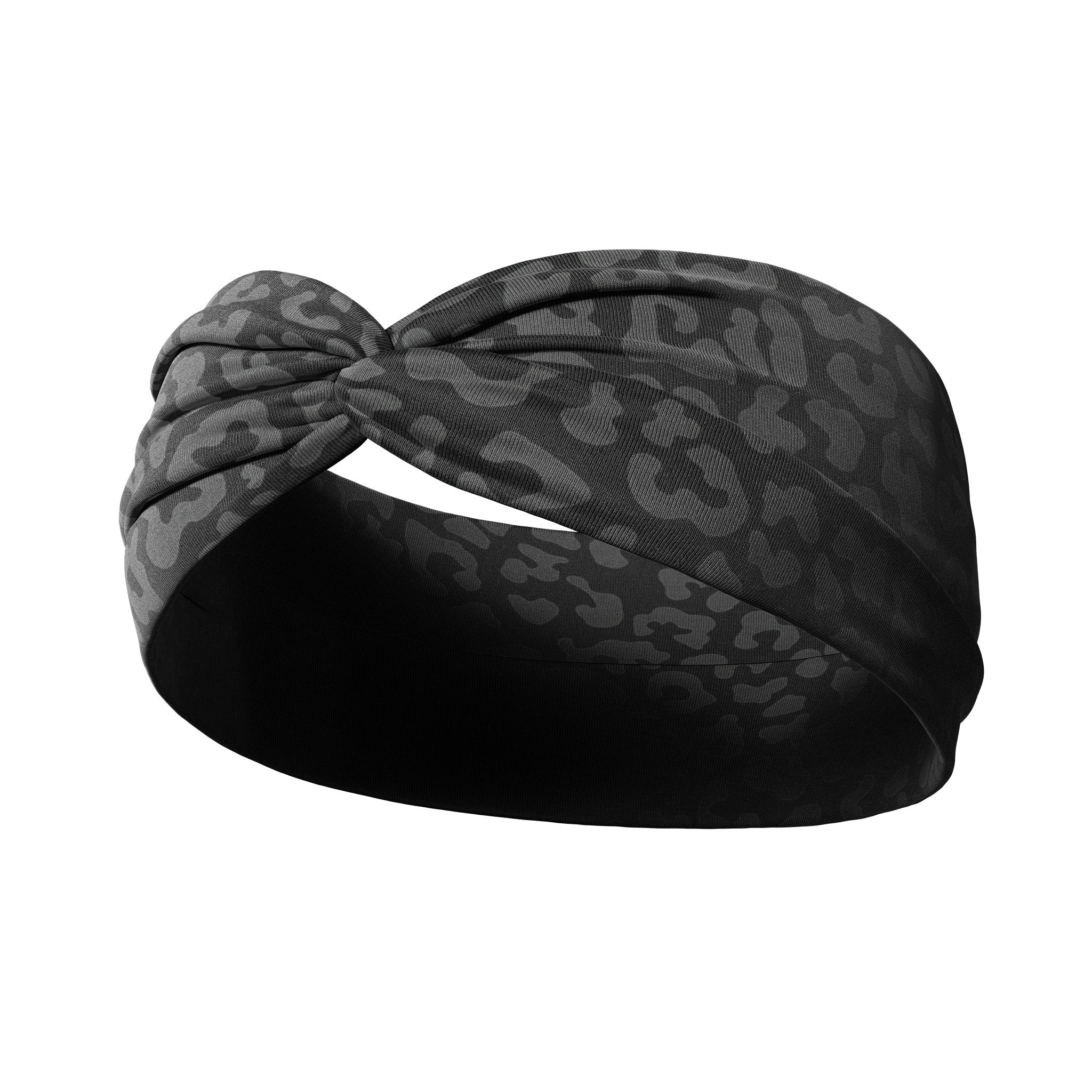 Adult women's onyx headband with charcoal leopard spots