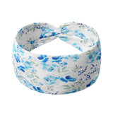 Adult women's white headband with blue and green watercolor forget me not flower print