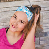 Adult women's white headband with blue and green watercolor forget me not flower print