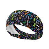 Adult women's black headband with every colored cancer ribbon print