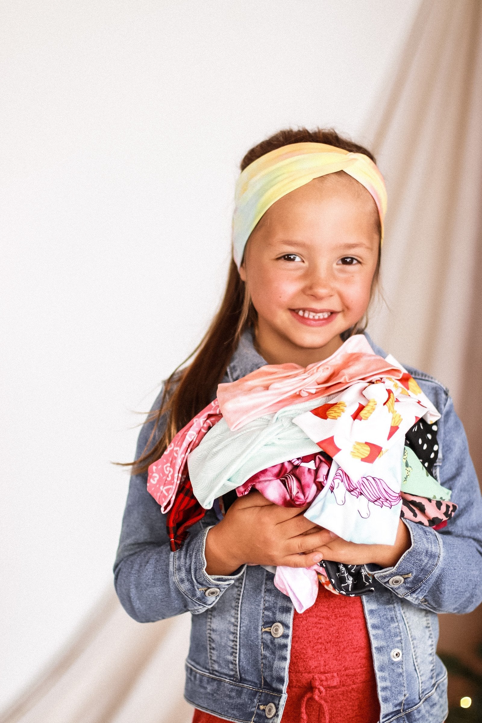 Child girl's 3 pack of headbands with a variety of different colors, patterns, new prints and retired prints in a mystery pack