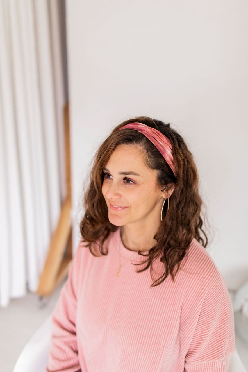 Adult women's dark rose pink and white tie dye headband