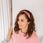 Adult women's dark rose pink and white tie dye headband