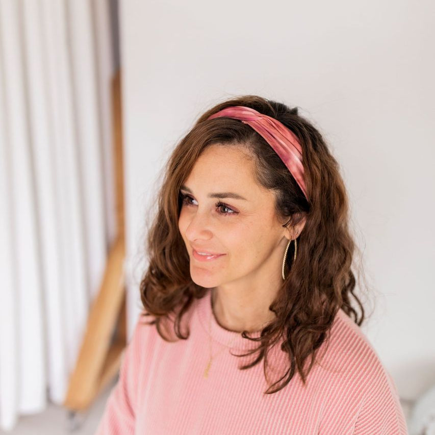 Adult women's dark rose pink and white tie dye headband