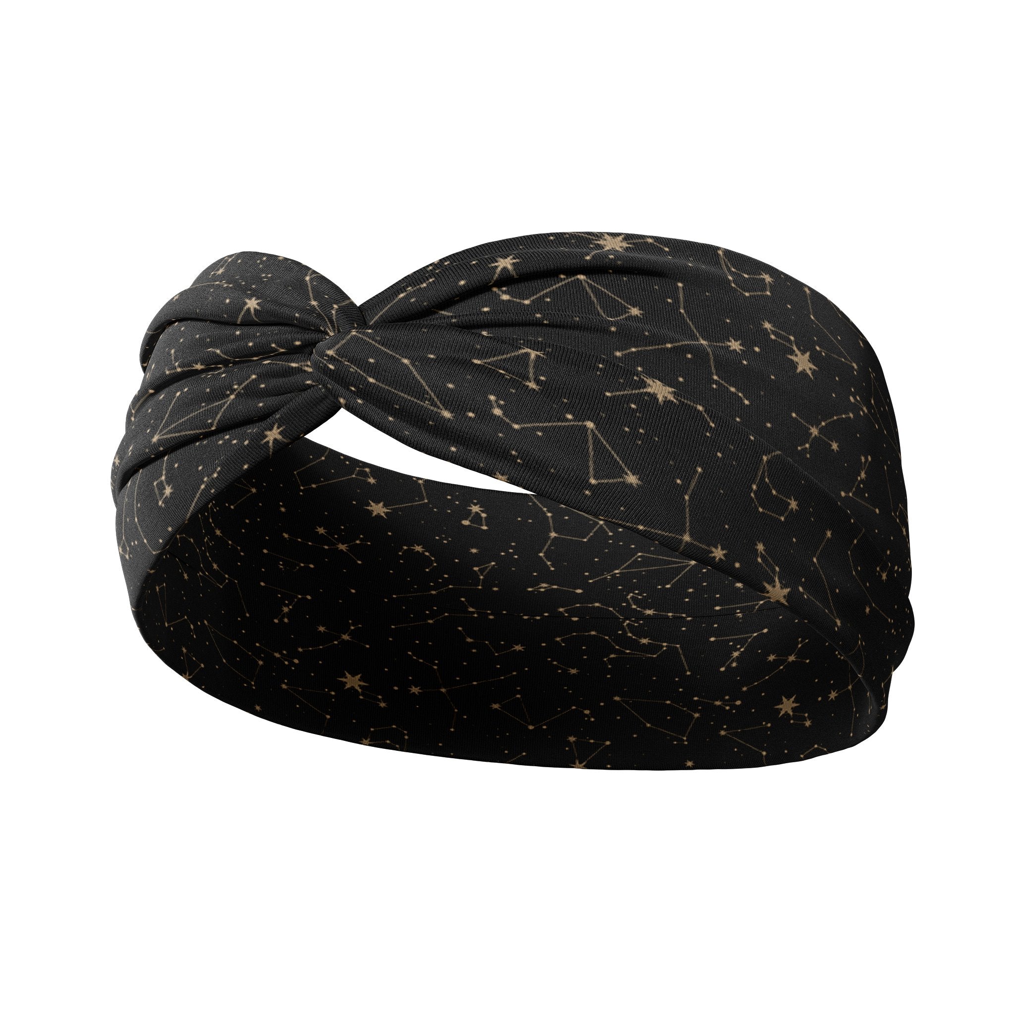 Adult women's black headband with gold star constellation print