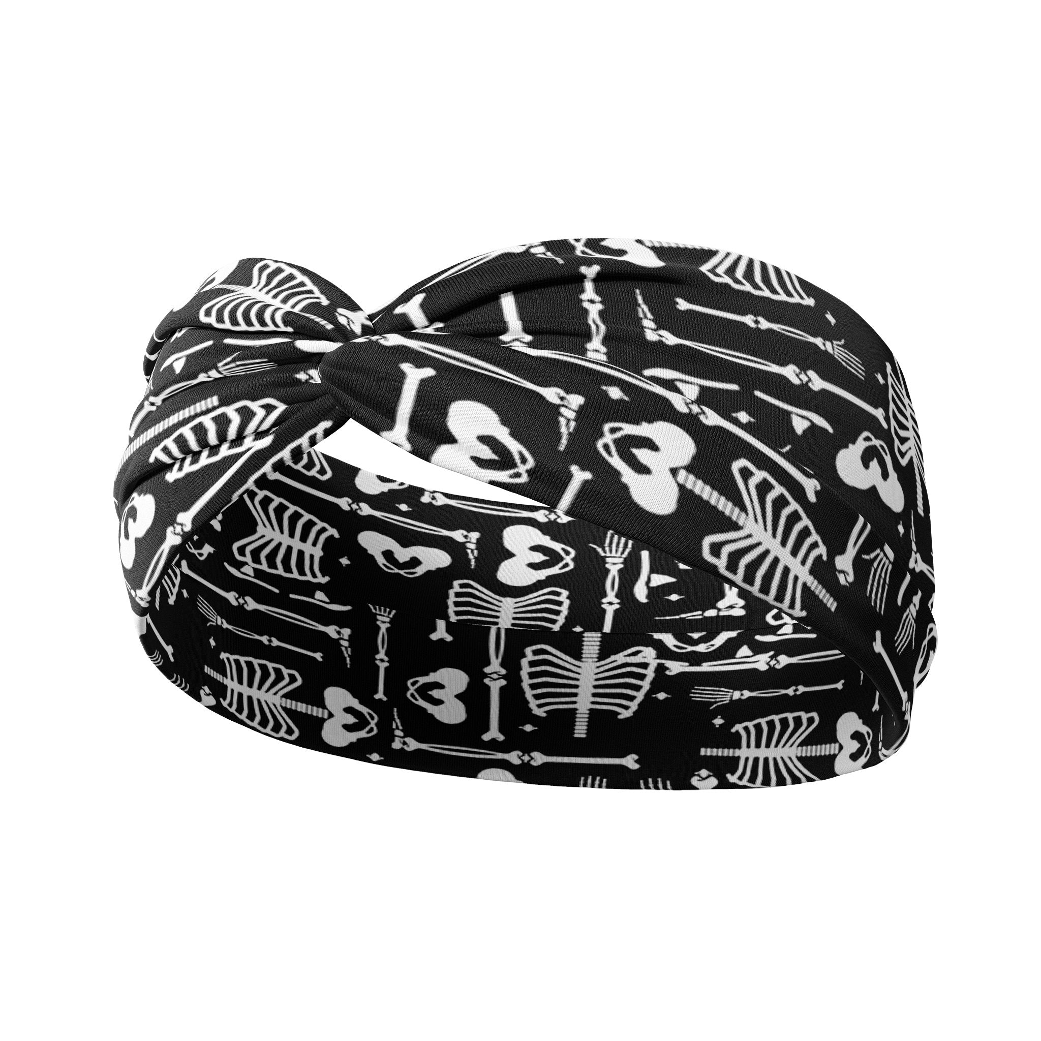 Adult women's black headband with allover x-ray bone design and tiny white diamonds