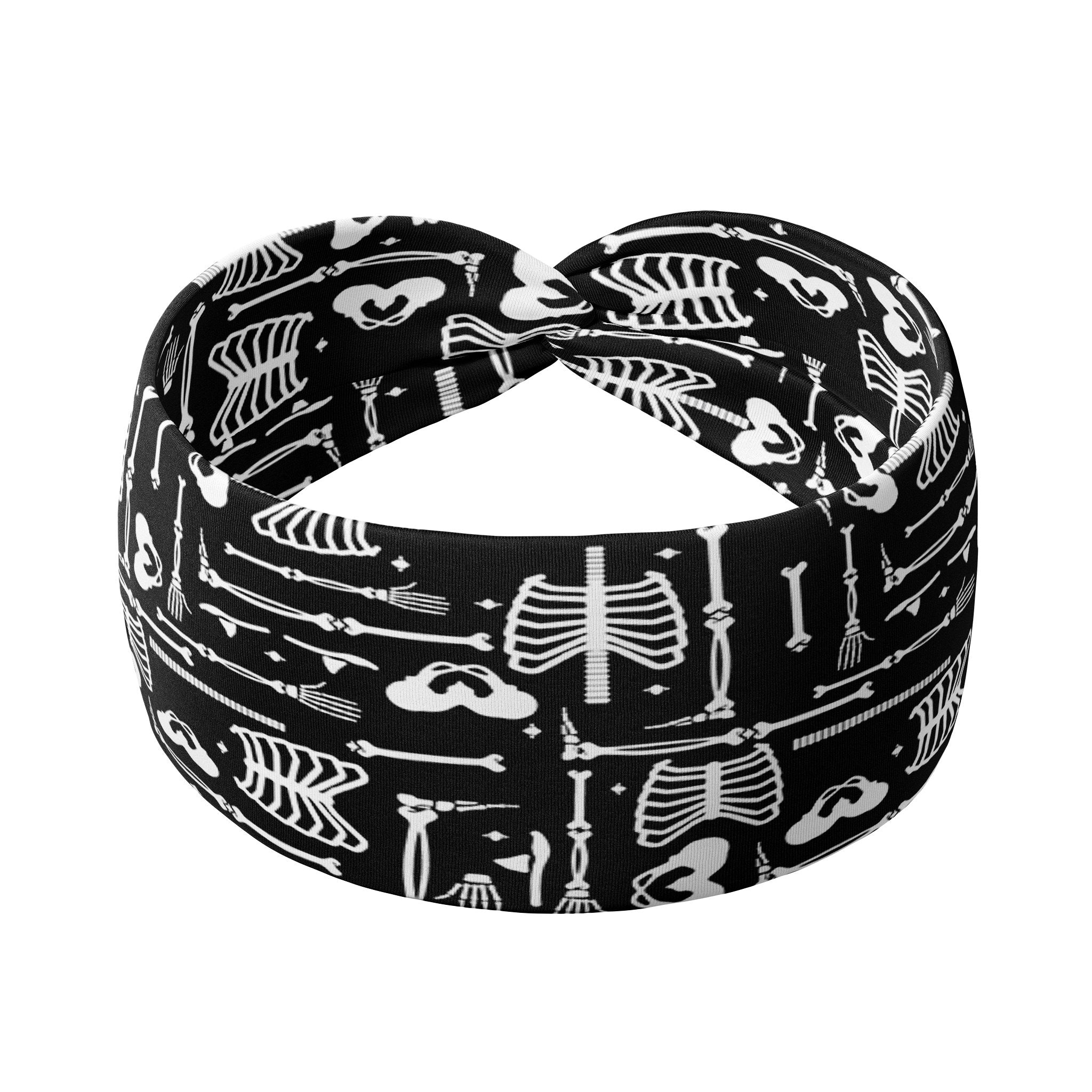 Adult women's black headband with allover x-ray bone design and tiny white diamonds