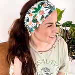 Adult women's white headband with medium potted various houseplants print