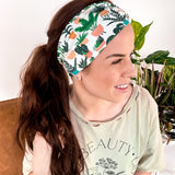 Adult women's white headband with medium potted various houseplants print