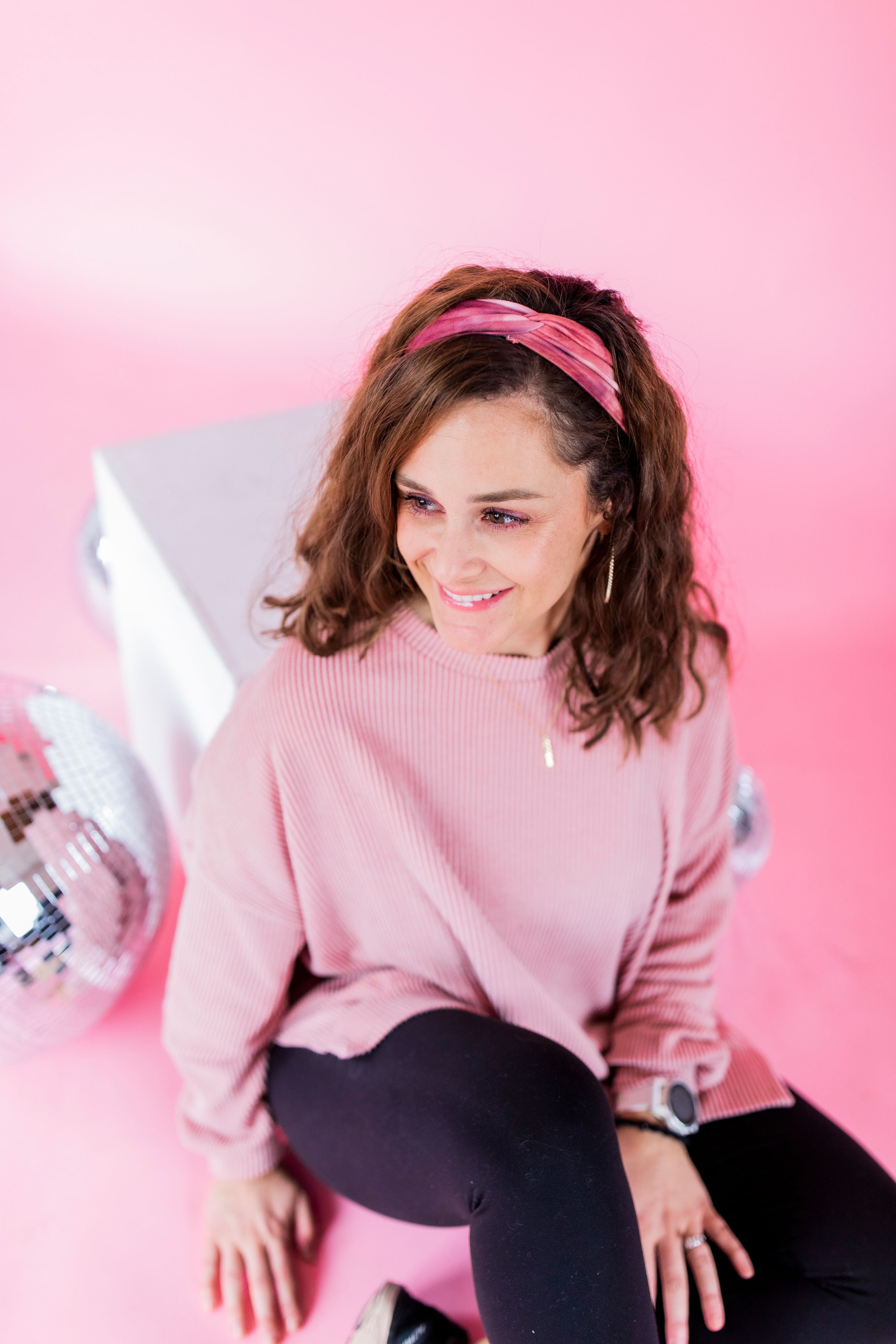 Adult women's dark rose pink and white tie dye headband